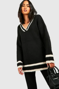 Jumpers*boohoo Deep V Knitted Cricket Jumper black