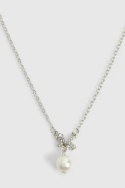 Necklaces*boohoo Delicate Pearl and Bow Necklace silver