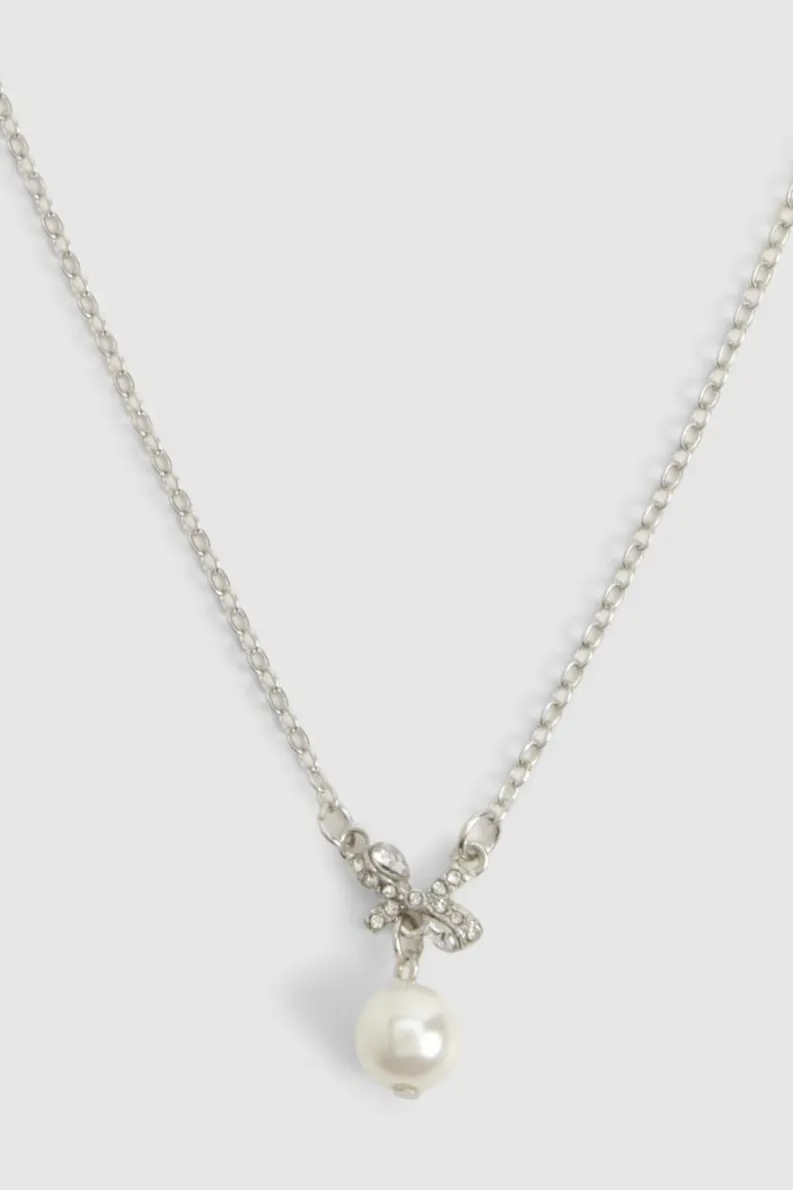 Necklaces*boohoo Delicate Pearl and Bow Necklace silver