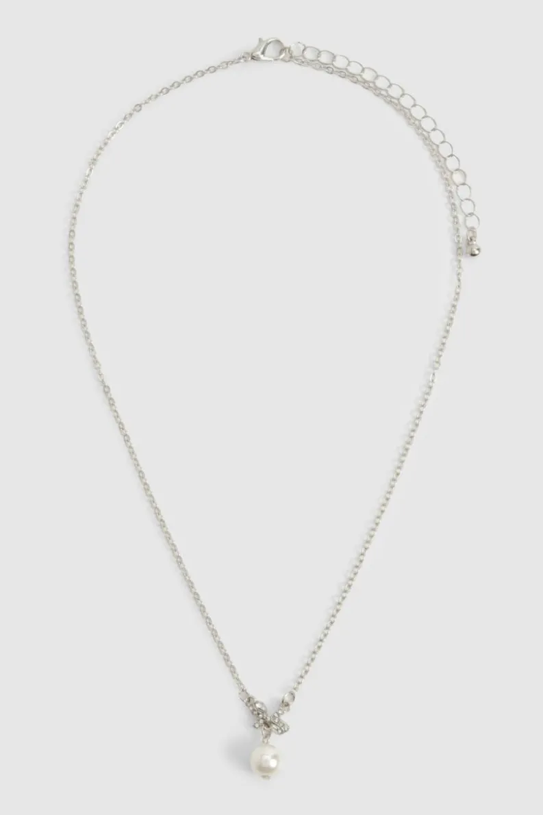 Necklaces*boohoo Delicate Pearl and Bow Necklace silver