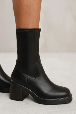 Chunky Boots|Heeled Boots*Where's That From Della' Mid Calf Boot With Chunky Heel Black