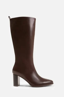 Heeled Boots|All Boots*Where's That From Delta' Block Heel Knee High Boots With Side Zip Brown