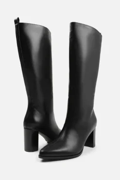 Heeled Boots|All Boots*Where's That From Delta' Wide Calf Block Heel Knee High Boots With Side Zip True Black