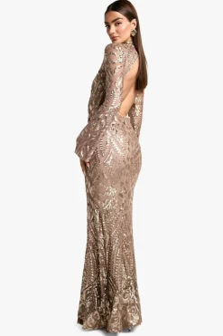 Maxi Dresses|Long Sleeve Dresses*boohoo Demask Open Back Maxi Dress gold