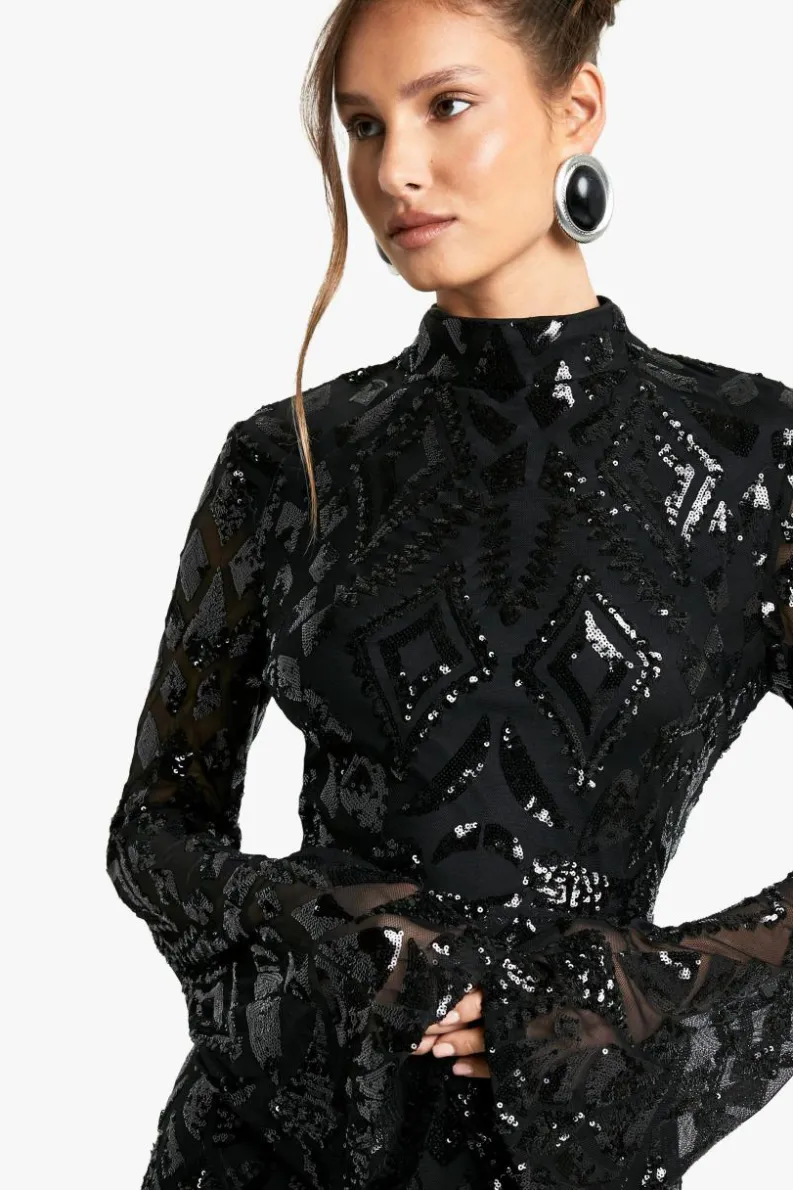 Maxi Dresses|Long Sleeve Dresses*boohoo Demask Open Back Maxi Dress black