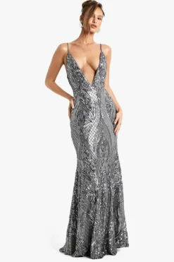 Maxi Dresses*boohoo Demask Plunge Strappy Maxi Dress grey