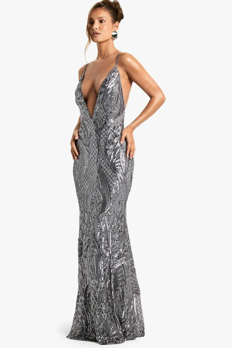 Maxi Dresses*boohoo Demask Plunge Strappy Maxi Dress grey