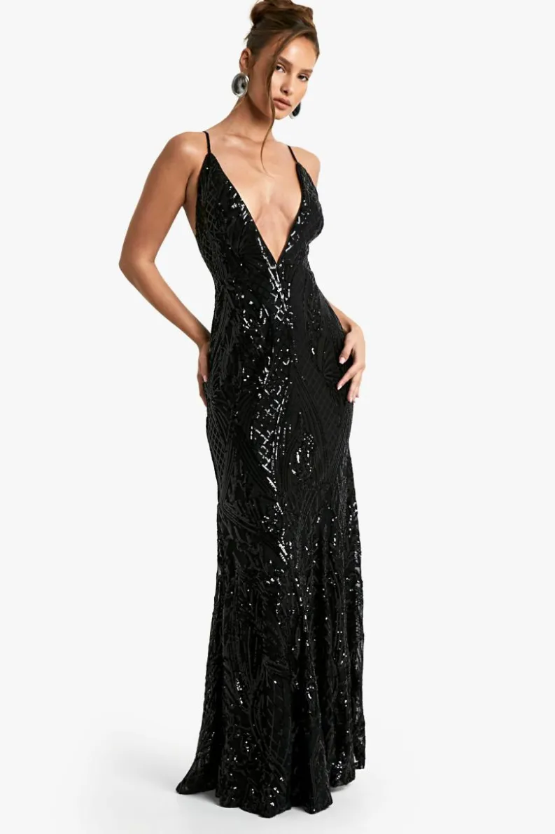 Maxi Dresses*boohoo Demask Plunge Strappy Maxi Dress black