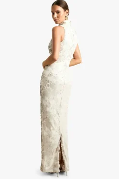 Maxi Dresses*boohoo Demask Sequin High Neck Column Maxi Dress stone