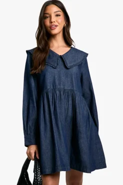 Smock Dresses|Mini Dresses*boohoo Collar Smock Dress denim