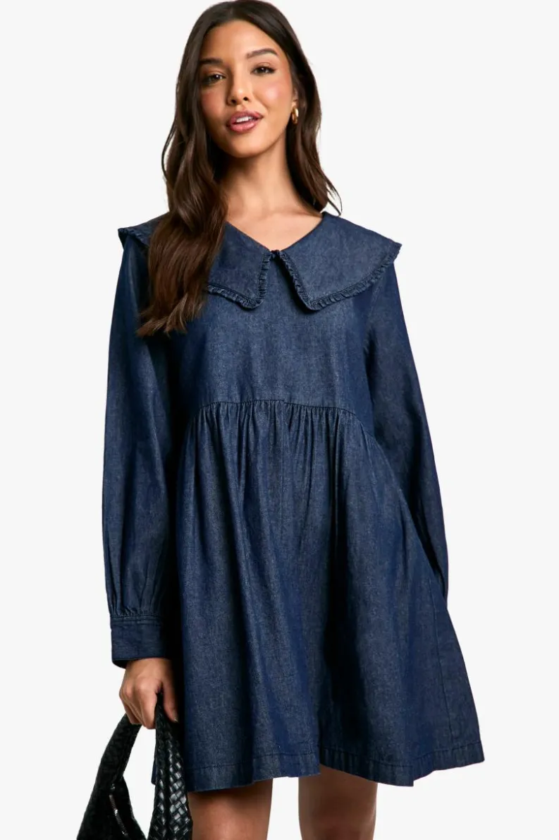 Smock Dresses|Mini Dresses*boohoo Collar Smock Dress denim