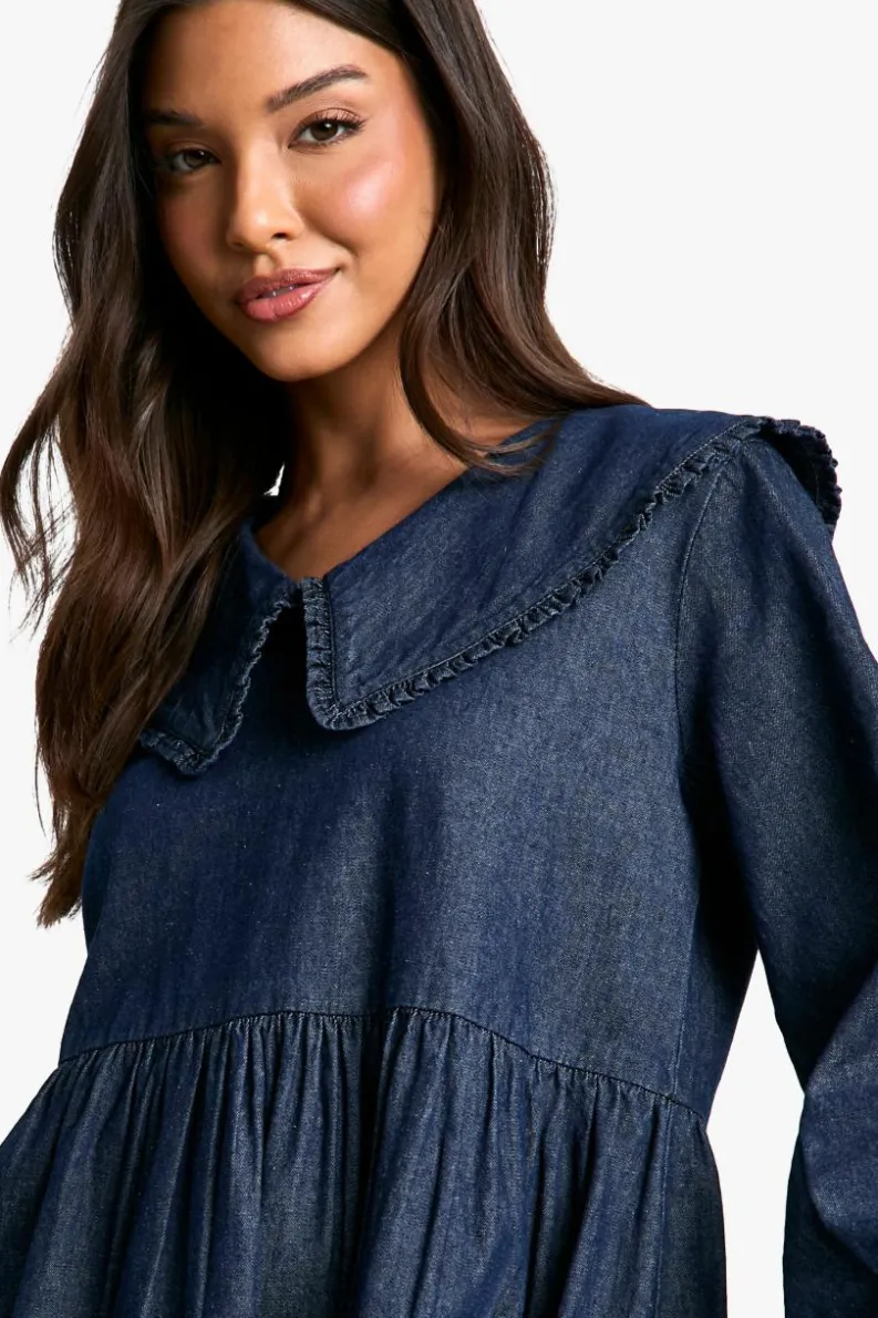 Smock Dresses|Mini Dresses*boohoo Collar Smock Dress denim