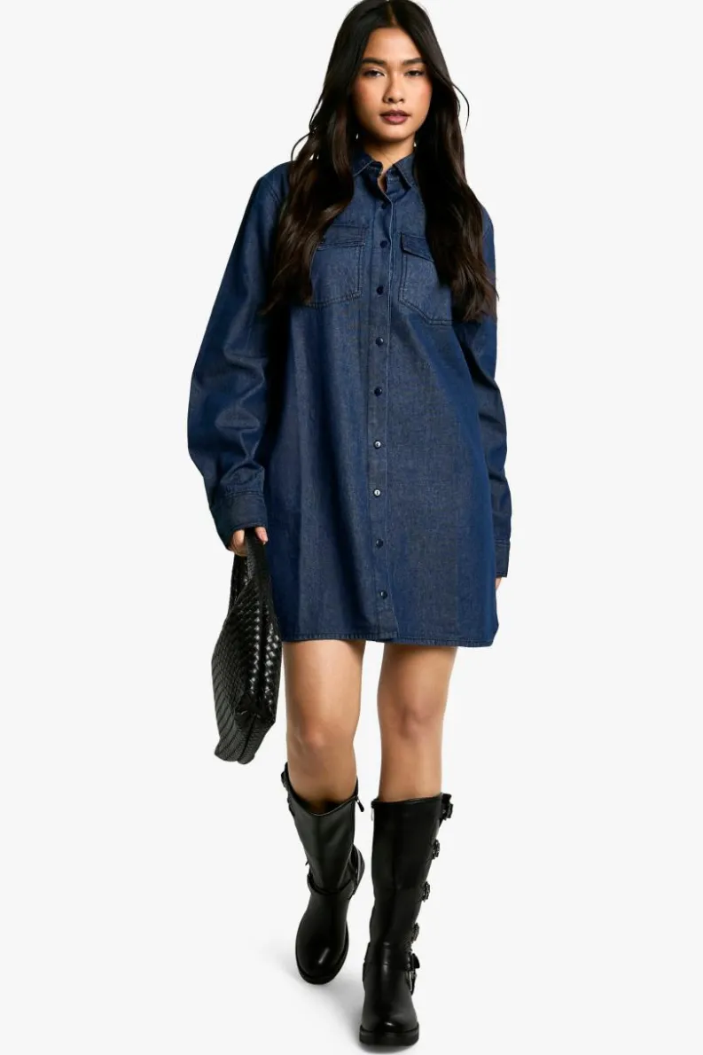 Shirt Dresses|Denim*boohoo Denim Oversized Shirt Dress indigo