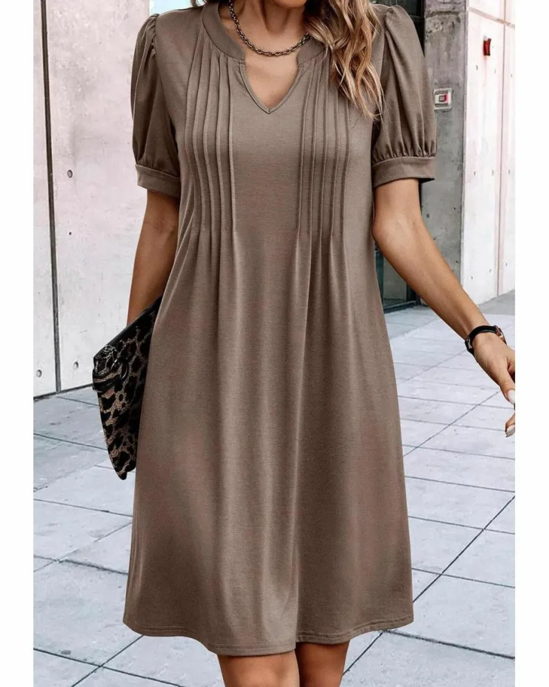 Shirt Dresses|T-Shirt Dresses*Azura Exchange Desert Palm Notched Neck Pleated Puff Sleeve Shift T-shirt Dress Green