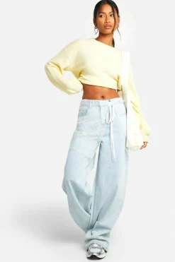 Up To 80% Off Winter Warmers|Denim*boohoo Detachable Lace Tie Skirt Overlay And Washed Wide Leg Denim Jeans washed blue