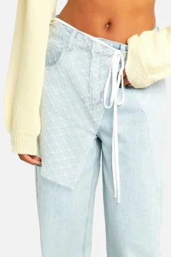 Up To 80% Off Winter Warmers|Denim*boohoo Detachable Lace Tie Skirt Overlay And Washed Wide Leg Denim Jeans washed blue