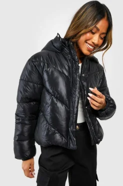 Up To 80% Off Winter Warmers|Puffer Jackets*boohoo Detail Hooded Puffer black
