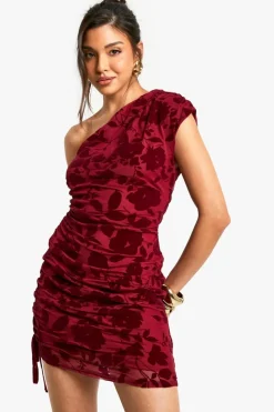 Bodycon Dresses*boohoo Devore Asymmetric Ruched Mini Dress wine