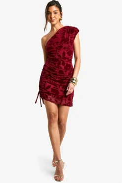 Bodycon Dresses*boohoo Devore Asymmetric Ruched Mini Dress wine