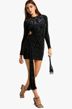 Bodycon Dresses*boohoo Devore Cut Out Detail Long Sleeve Mini Dress black