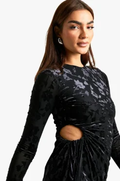 Bodycon Dresses*boohoo Devore Cut Out Detail Long Sleeve Mini Dress black