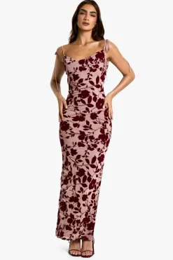 Bodycon Dresses|Maxi Dresses*boohoo Devore Floral Cowl Neck Maxi Dress plum