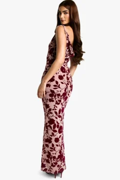 Bodycon Dresses|Maxi Dresses*boohoo Devore Floral Cowl Neck Maxi Dress plum