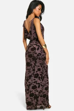 Bodycon Dresses|Maxi Dresses*boohoo Devore Floral Cowl Neck Maxi Dress chocolate