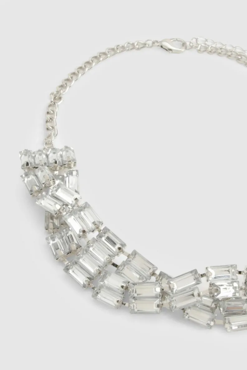 Necklaces*boohoo Diamante Baguette Twist Choker silver