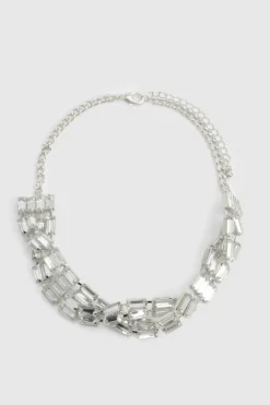 Necklaces*boohoo Diamante Baguette Twist Choker silver