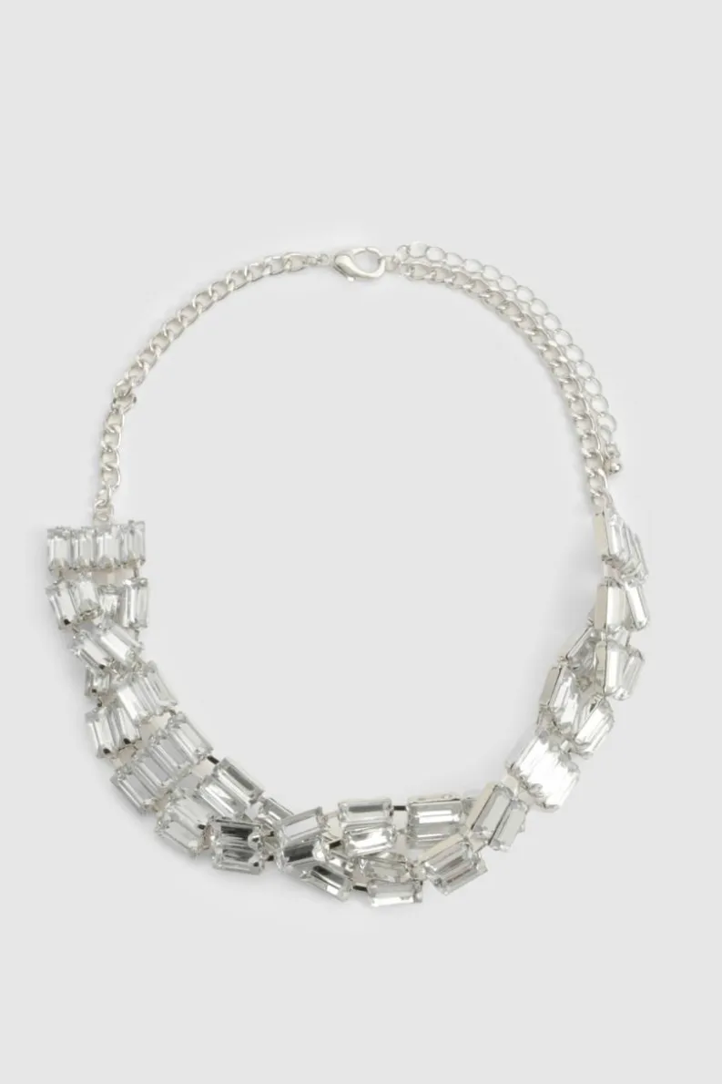 Necklaces*boohoo Diamante Baguette Twist Choker silver