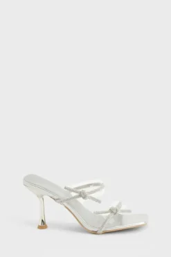 Heels*boohoo Diamante Bow Strappy Flared Heels silver