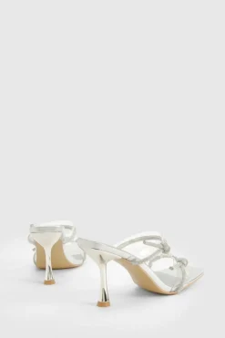 Heels*boohoo Diamante Bow Strappy Flared Heels silver