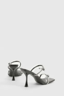 Heels*boohoo Diamante Bow Strappy Flared Heels black