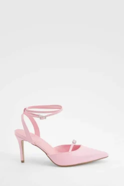 Heels|Sandals*boohoo Diamante Buckle Ankle Strap Court Shoes pink
