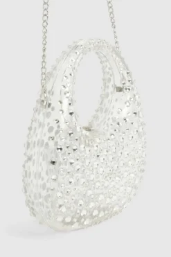 Handbags*boohoo Diamante Acrylic Grab Bag clear