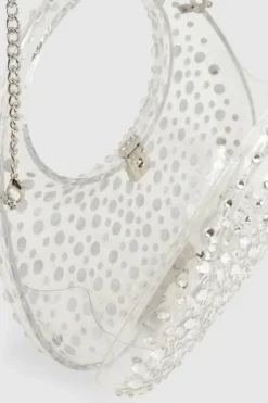 Handbags*boohoo Diamante Acrylic Grab Bag clear
