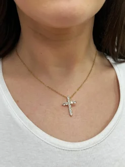Necklaces*SVNX Diamante Cross Necklace in Gold