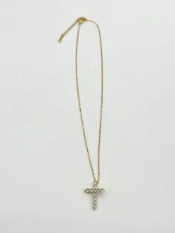 Necklaces*SVNX Diamante Cross Necklace in Gold
