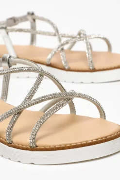 Sandals*Quiz Diamante Cross Strap Flatform Sandals Silver