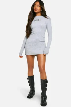 Bodycon Dresses|Dsgn Studio*boohoo Diamante Dsgn Studio Long Sleeve Mini Dress grey