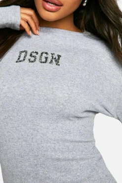 Bodycon Dresses|Dsgn Studio*boohoo Diamante Dsgn Studio Long Sleeve Mini Dress grey