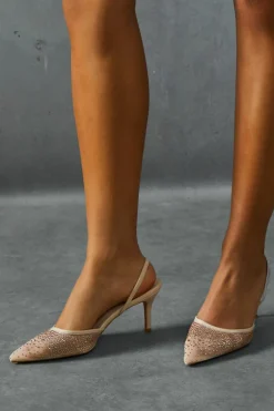 Heels*MissPap Diamante Embellished Pointed Heels nude