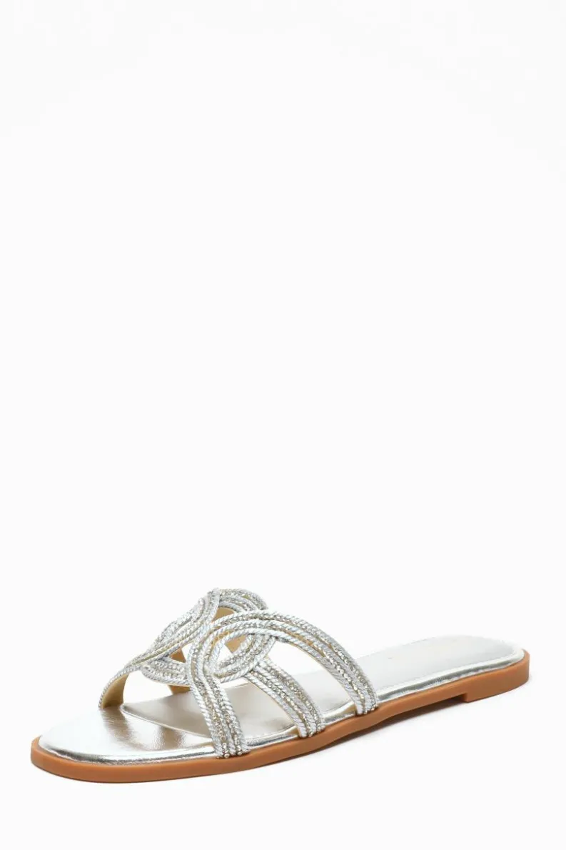 Sandals*Quiz Diamante Flat Sandals Silver