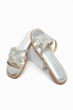 Sandals*Quiz Diamante Flat Sandals Silver