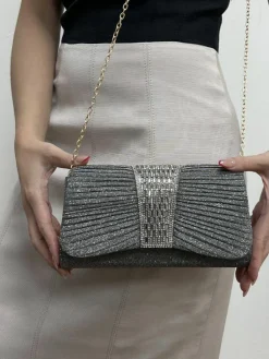 Clutch Bags*SVNX Diamante Glittery Clutch in Grey