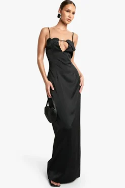 Bodycon Dresses*boohoo Diamante Heart Satin Maxi Dress black