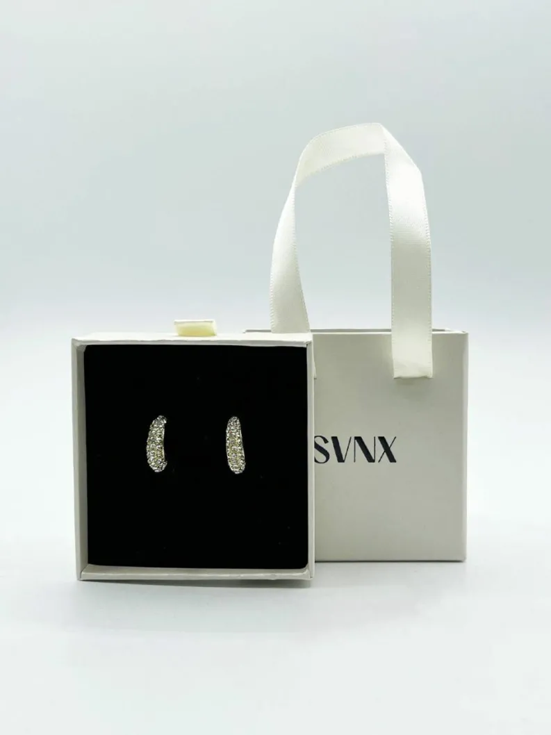 Earrings*SVNX Diamante Huggie Half Hoop In Gold