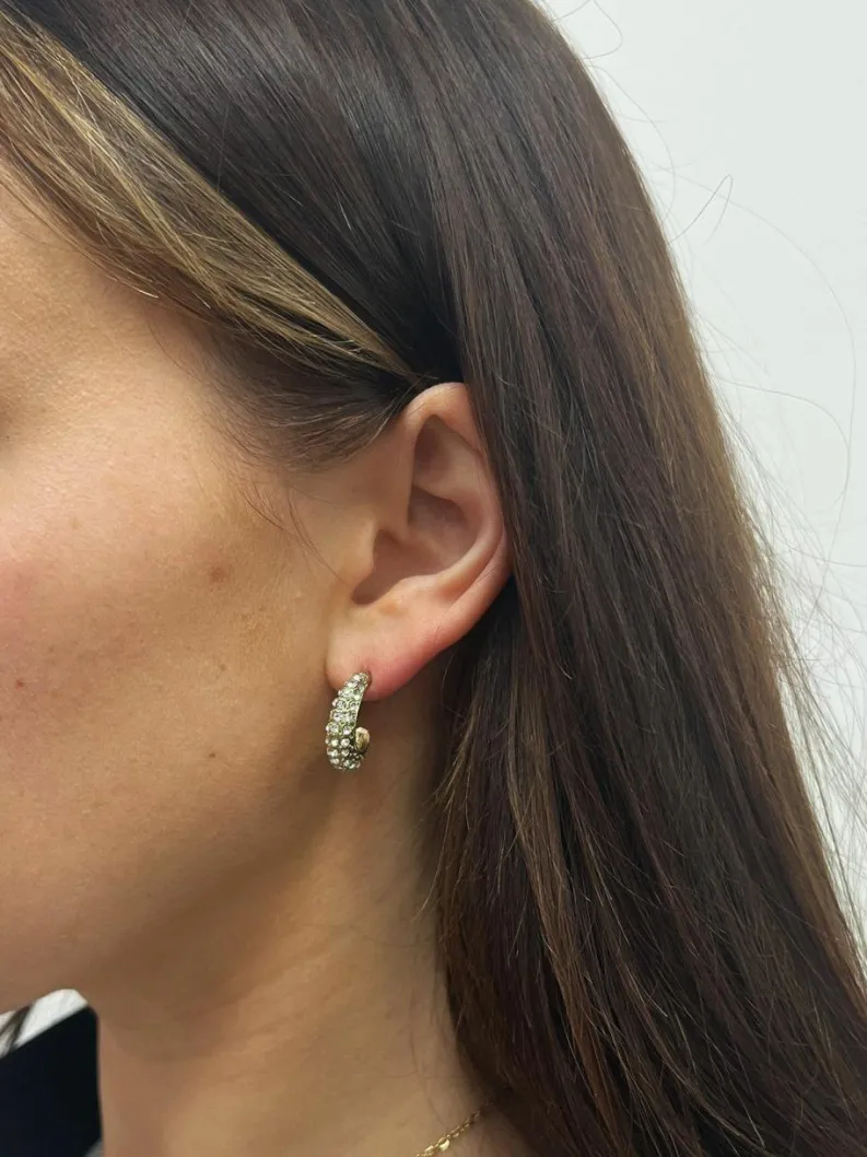Earrings*SVNX Diamante Huggie Half Hoop In Gold
