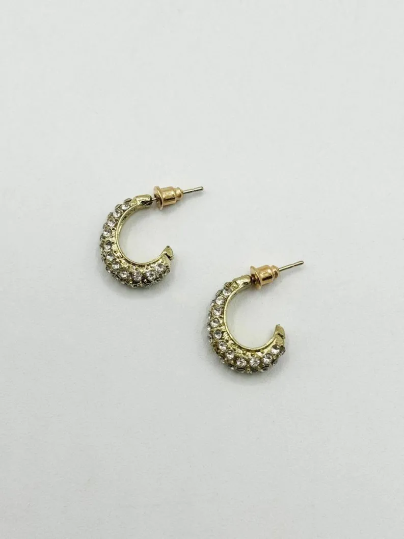 Earrings*SVNX Diamante Huggie Half Hoop In Gold